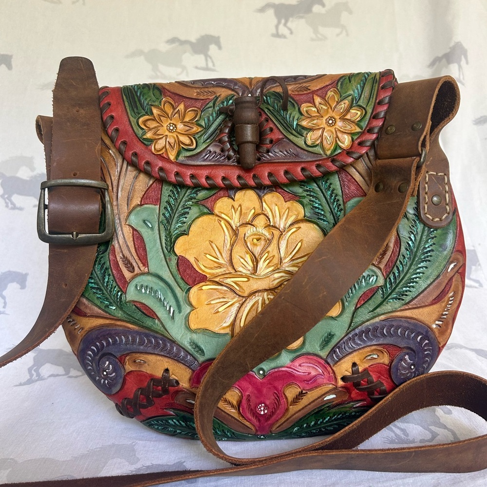 Handmade Embossed Mexican Leather Shoulder Bag